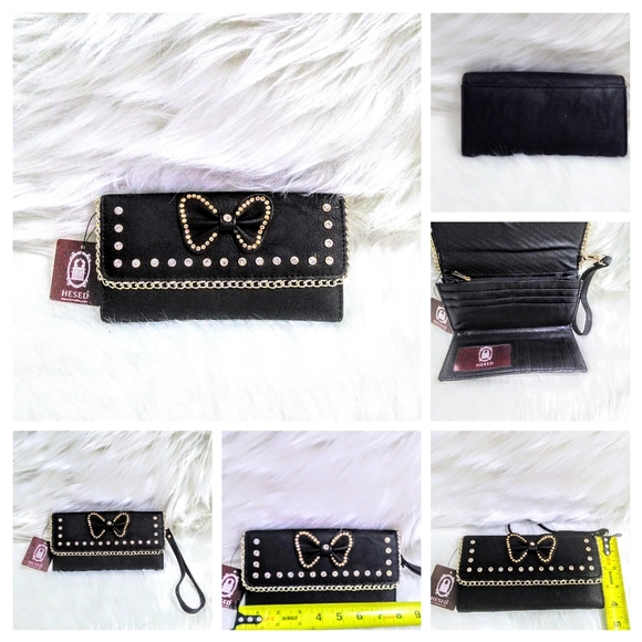 (NEW)! Black Bedazzled! Wristlet Wallet W/Bow! - Picture 1 of 8